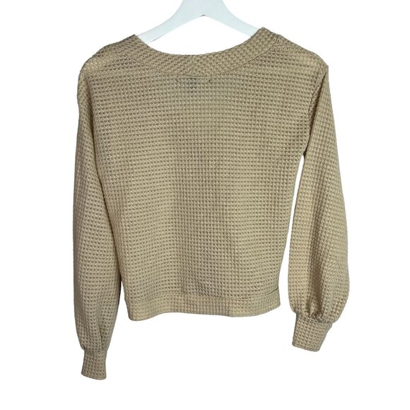 Derek Heart Top Womens Small Cardigan Button Down Waffle Knit Tan Brown Casual - Picture 7 of 15